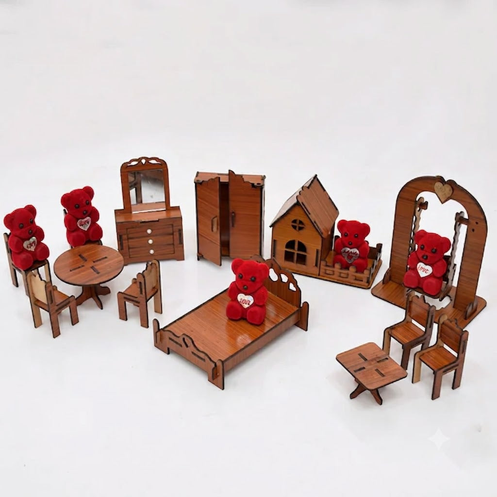 Mini Wooden Doll House Play Set